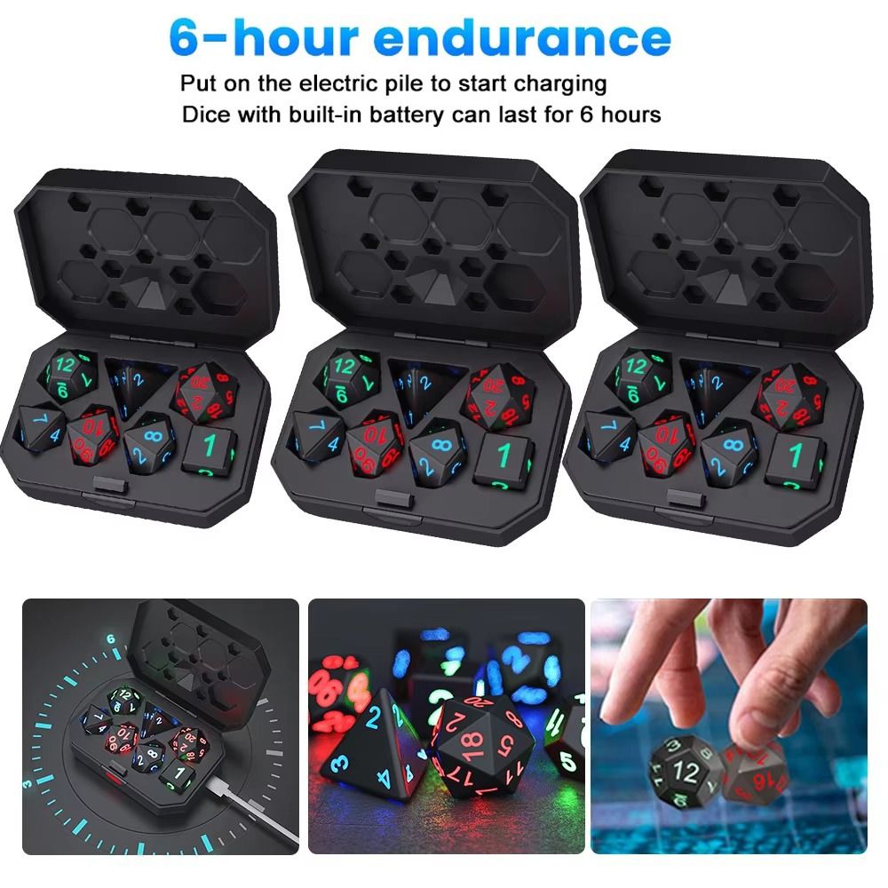 Dice Set Polyhedral - 7 قطعة/المجموعة الإلكترونية مضيئة DND LED