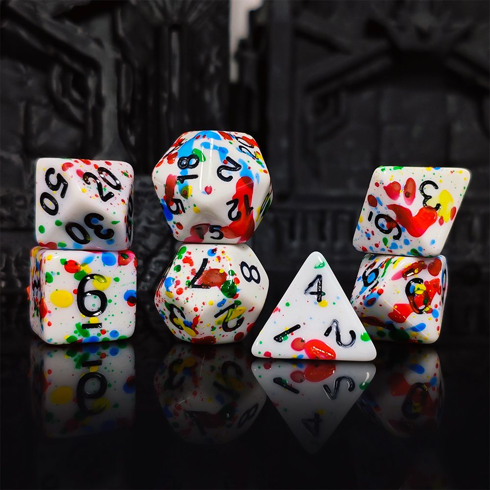 مجموعة نرد بتصميم رذاذ الطلاء  - مراجعة Dice Set Polyhedral وسعره