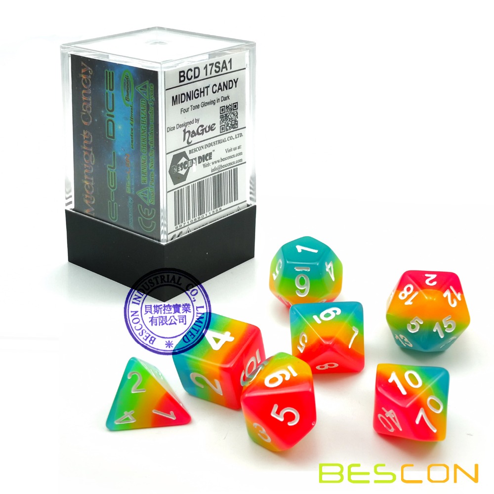 Bescon الخيال قوس قزح متوهجة ن - مراجعة Dice Set Polyhedral وسعره
