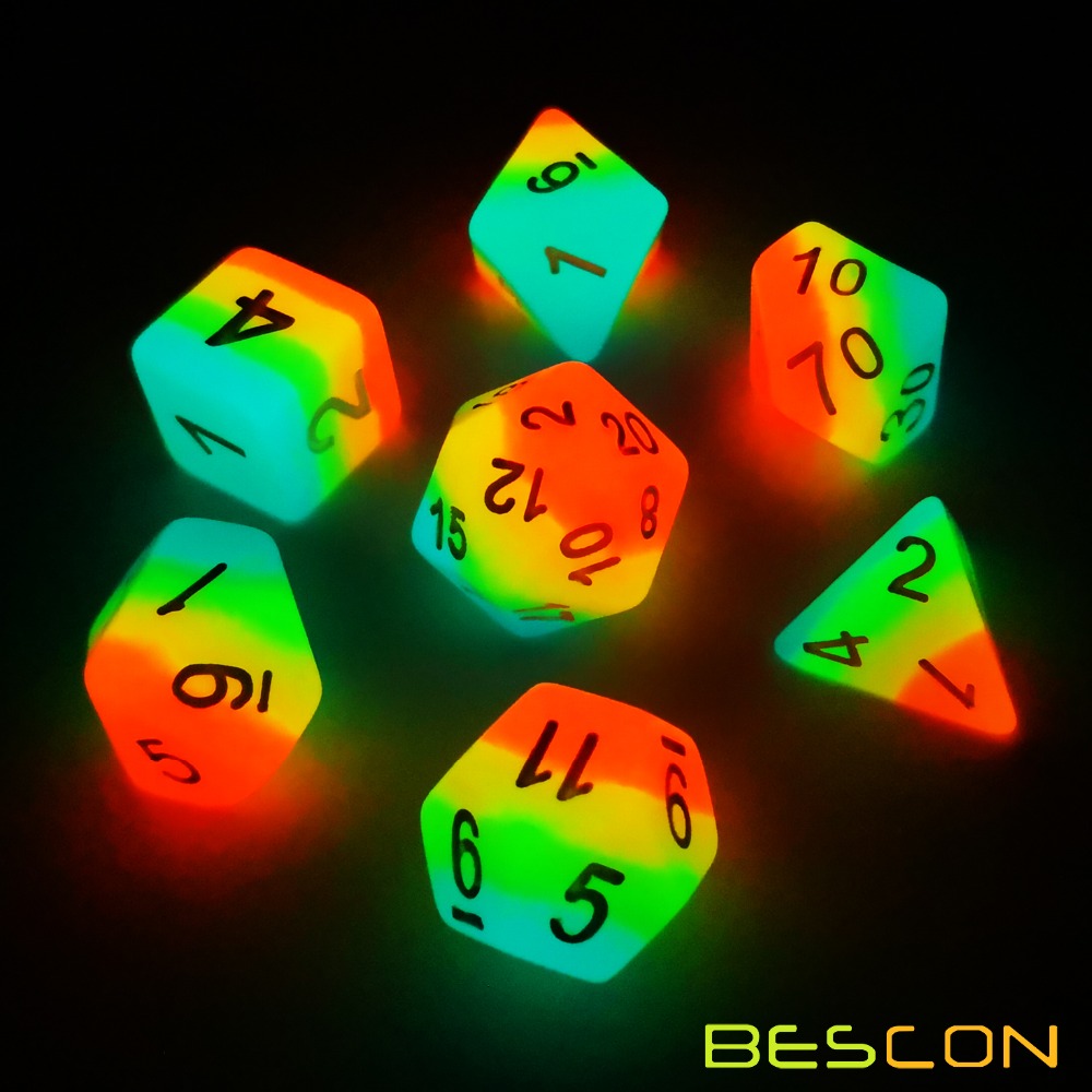 Bescon الخيال قوس قزح متوهجة ن - مراجعة Dice Set Polyhedral وسعره