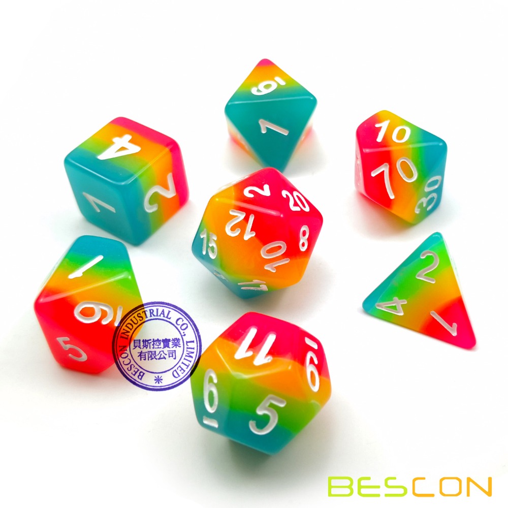 Bescon الخيال قوس قزح متوهجة ن - مراجعة Dice Set Polyhedral وسعره