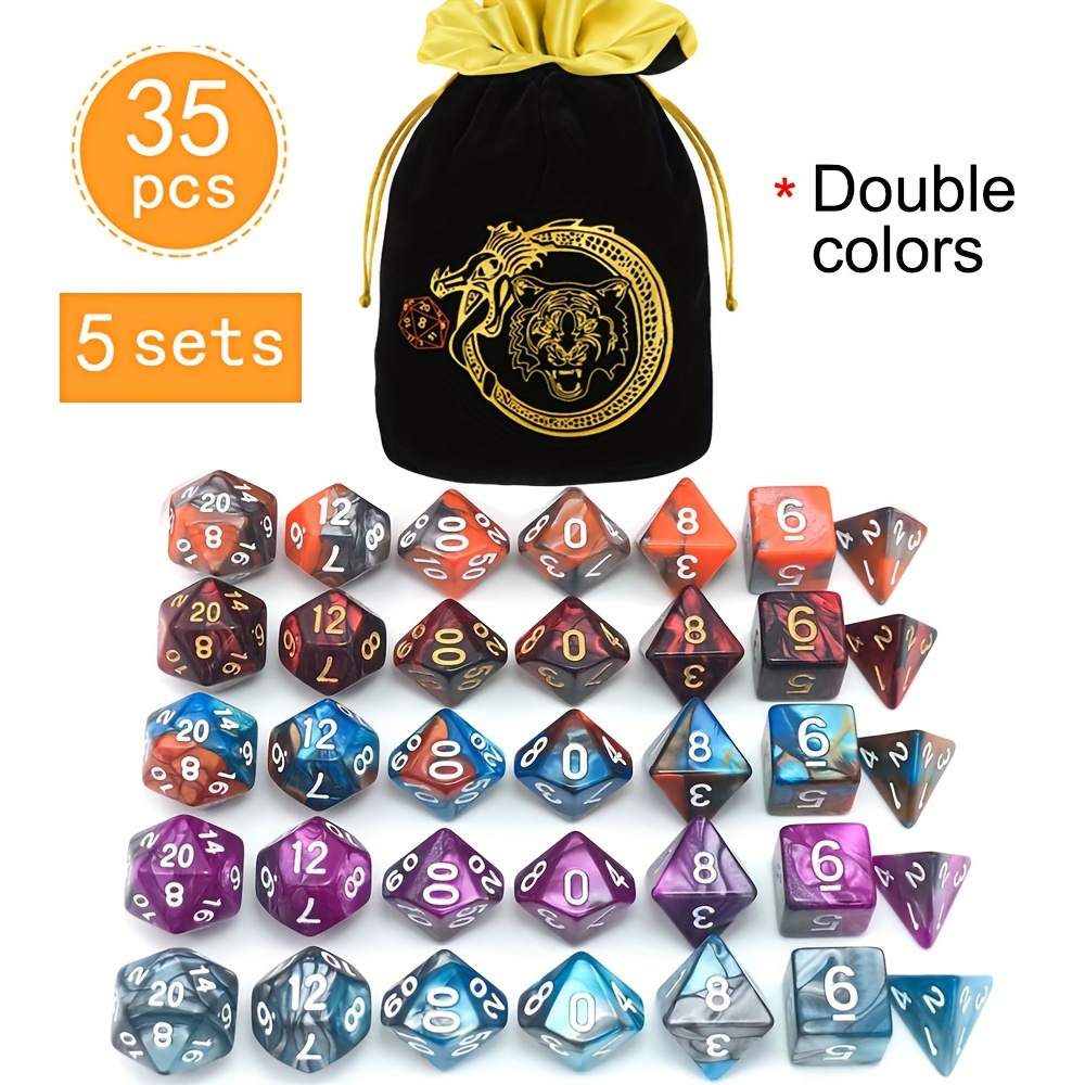 مجموعة من 5 مجموعات (35 قطعة)  - مراجعة Dice Set Polyhedral وسعره